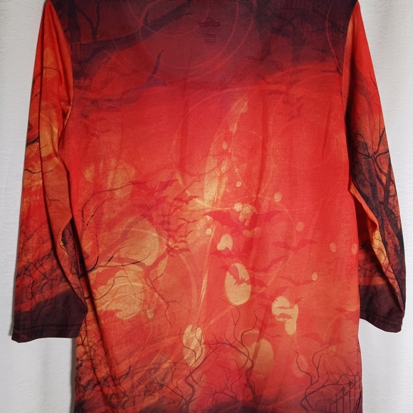 Womans Size Medium Happy Halloween  1/4 Sleeve Orange Pumpkin Tee Fall Spooky - Picture 6 of 6